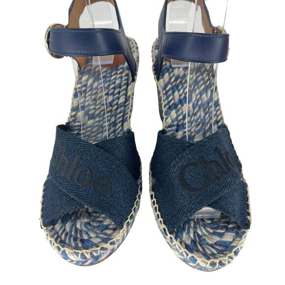 Chloe Piia Espadrille Logo Wedges in Denim - Picture 10 of 15